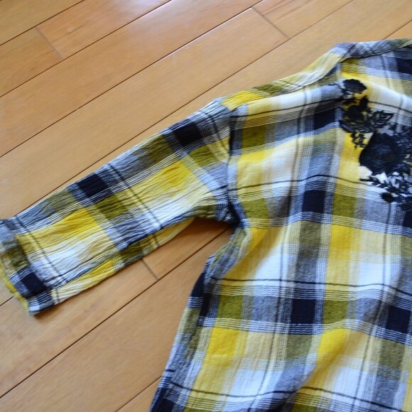 Anthropologie Maeve Embroidered Plaid Button Down Tunic Shirt Size XS/S - Picture 6 of 15